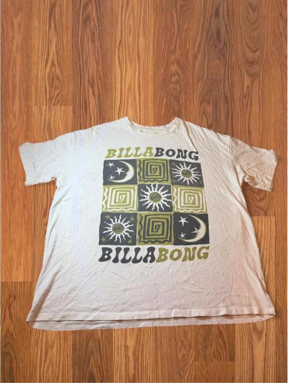 Billabong Shirt Womens Large White Graphic Tee Y2K Beach Celestial Sun Moon Surf